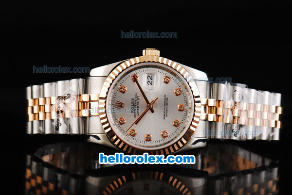 Rolex Datejust Working Chronograph Automatic Movement Two Tone Case with Sliver Dial and Diamond Marking - Click Image to Close